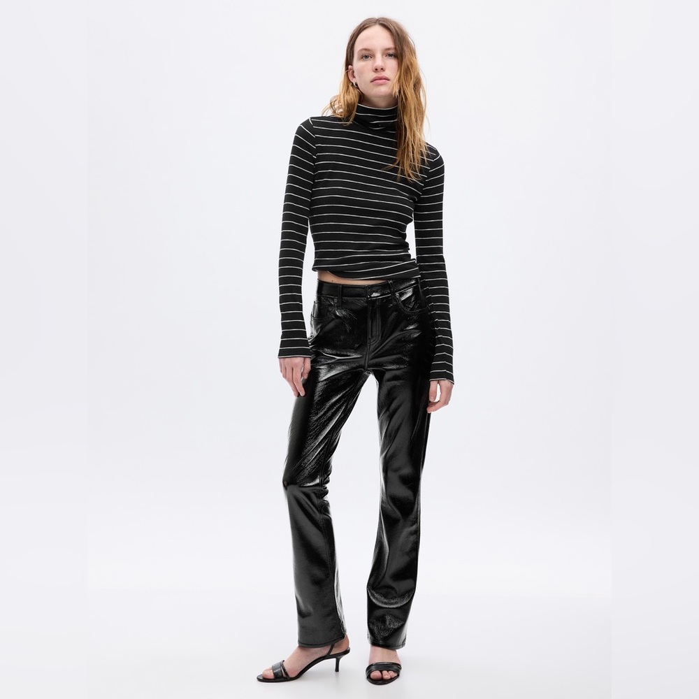 GAP Women’s 10 Tall Vegan Patent Leather Mid Rise Baby Boot Pants Black Party